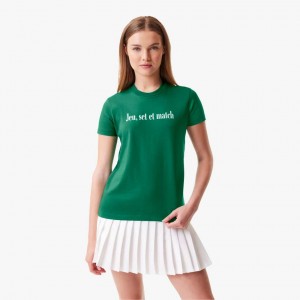 Women's Lacoste Lacoste x Bandier Jersey T-Shirt Green White | OHS406981