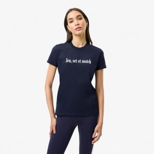 Women's Lacoste Lacoste x Bandier Jersey T-Shirt Navy Blue White | TOV410827