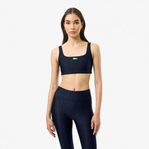 Women's Lacoste Lacoste x Bandier Monogram Print Sports Bra Black | FDB105984