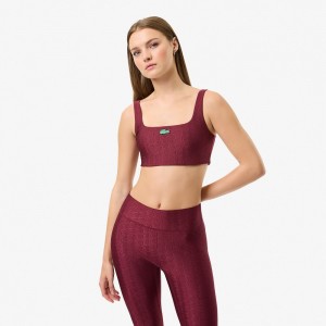 Women's Lacoste Lacoste x Bandier Monogram Print Sports Bra Bordeaux | XHI079268