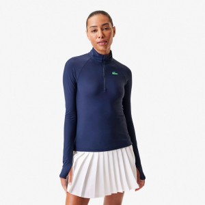 Women's Lacoste Lacoste x Bandier Pro Fleece Quarter-Zip Sweatshirt Navy Blue | PQD073142