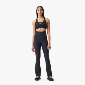 Women's Lacoste Lacoste x Bandier Ribbed Flare Pants Black | KBE028319