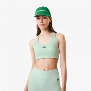 Women's Lacoste Lacoste x Bandier Ribbed Sports Bra Green | JDR294076