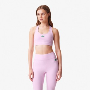 Women's Lacoste Lacoste x Bandier Ribbed Sports Bra Pink | IBJ413269