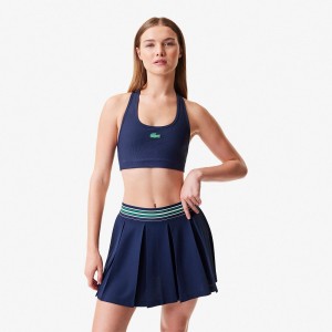 Women's Lacoste Lacoste x Bandier Ribbed Sports Bra Navy Blue | GSQ208536