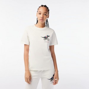 Women's Lacoste Lacoste x Netflix Organic Cotton Jersey T-Shirt White | ZRB362190