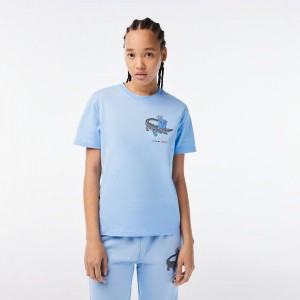 Women's Lacoste Lacoste x Netflix Organic Cotton Jersey T-Shirt Pastel blue | LWT452703