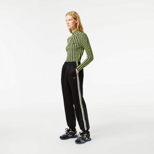 Women's Lacoste Logo Stripe Joggers Black | SUQ486127