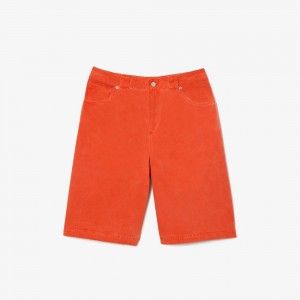 Women's Lacoste Long Natural Dye Denim Bermuda Shorts Red | WUI213856