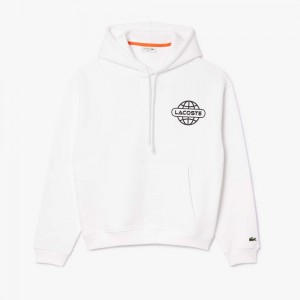 Women's Lacoste Loose Fit Branded Hoodie White | MHZ309582