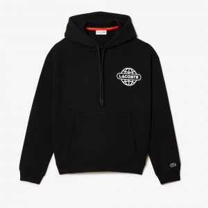 Women's Lacoste Loose Fit Branded Hoodie Black | EFL207493