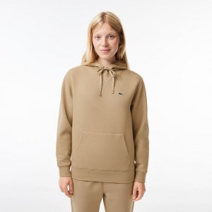 Women's Lacoste Loose Fit Cotton Blend Hoodie Beige | BIA752841