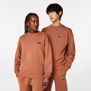 Women's Lacoste Loose Fit Crocodile Badge Sweatshirt Light Brown | INF139865