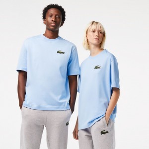 Women's Lacoste Loose Fit Large Croc Organic Heavy Cotton T-Shirt Pastel blue | JRA576928