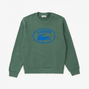 Women's Lacoste Loose Fit Organic Cotton Fleece Sweatshirt Khaki Green | AKM192805