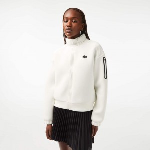 Women's Lacoste Loose Fit Zip-Up Sweatshirt White | BAN504196