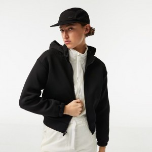 Women's Lacoste Loose Fit Zip-Up Sweatshirt Black | UEL235896