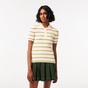 Women's Lacoste Made In France Organic Cotton Striped Polo Sweater White | THX980345