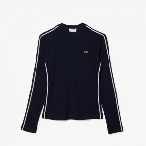 Women's Lacoste Made in France Long Sleeve T-Shirt Navy Blue | PYH923816