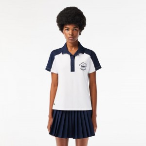 Women's Lacoste Miami Open Edition Ballgirl Tennis Polo Shirts White Navy Blue | EJA798243