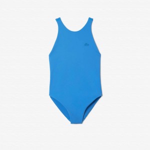 Women's Lacoste One-Piece Recycled Polyamide Swimsuit Ethereal blue | QMO784915