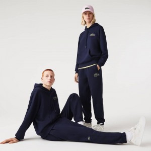 Women's Lacoste Organic Cotton Fleece Sweatpants Navy Blue | AZM690273