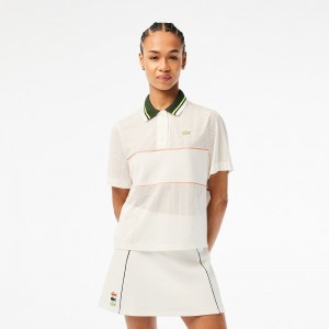 Women's Lacoste Organic Cotton French Made Loose Cut Polo Shirts White | JTZ518079