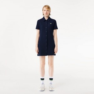 Women's Lacoste Organic Cotton Polo Dress Navy Blue | WKH862073