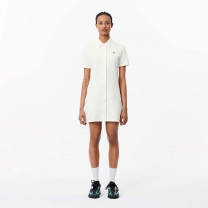 Women's Lacoste Organic Cotton Polo Dress White | VON358049