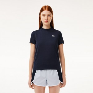 Women's Lacoste Organic Cotton Ultra-Dry Jersey T-Shirt Navy Blue | POY539012