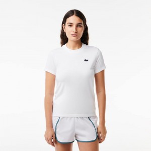 Women's Lacoste Organic Cotton Ultra-Dry Jersey T-Shirt White | VMD174638