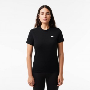 Women's Lacoste Organic Cotton Ultra-Dry Jersey T-Shirt Black | NVE806472