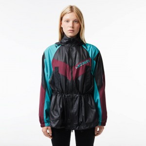 Women's Lacoste Oversized Adjustable Waiste Colorblock Jackets Black Blue Bordeaux | BHP728014