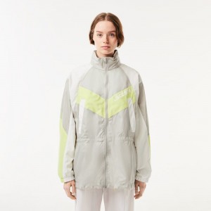 Women's Lacoste Oversized Adjustable Waiste Colorblock Jackets Grey White Flashy Yellow | ECS189506