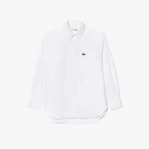 Women's Lacoste Oversized Button Down Shirt White | ELW780139