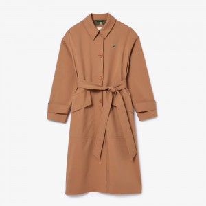 Women's Lacoste Oversized Cotton Coat Jackets Brown | VAE468213