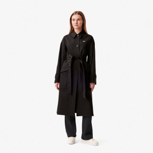 Women's Lacoste Oversized Cotton Coat Jackets Black | DST753948