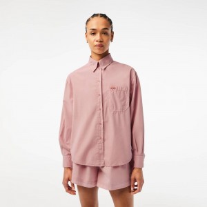 Women's Lacoste Oversized Cotton Poplin Shirt Pink | IVZ936804