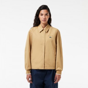 Women's Lacoste Oversized Embroidered Jackets Beige | QAB034815