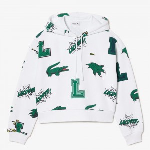 Women's Lacoste Oversized Fleece Hoodie White | AGJ879063