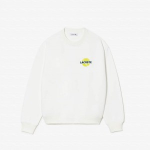 Women's Lacoste Oversized Fleece Tennis Ball Sweatshirt White | QPG346251