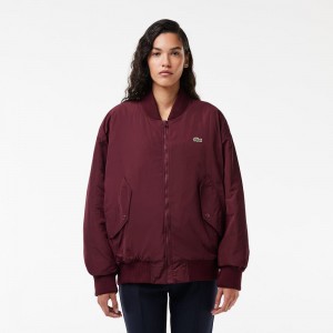 Women's Lacoste Oversized Ribbed Cuff Bomber Jackets Bordeaux | LDK139768