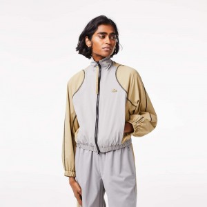 Women's Lacoste Oversized Two-Tone Jackets Grey Beige | QKX123960