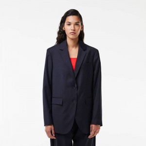 Women's Lacoste Oversized Wool Blazer Jackets Abysm blue | KFW094632