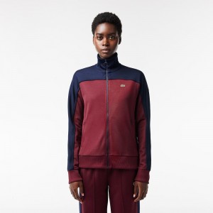 Women's Lacoste Paris Colorblock Zip-Up Sweatshirt Bordeaux Navy Blue | GWE327016