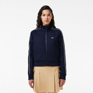 Women's Lacoste Paris Interlock Track Jackets Navy Blue White | NXJ731598