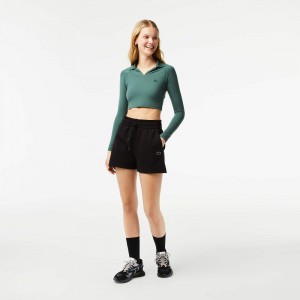 Women's Lacoste Plain Shorts Black | RLQ627041