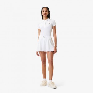 Women's Lacoste Pleated Back Ultra-Dry Tennis Skirt White Green | CYD148306