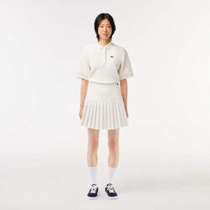 Women's Lacoste Pleated Button Waist Skirt White | XLR837251