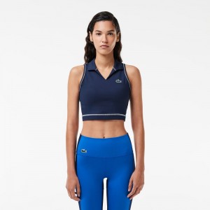 Women's Lacoste Polo Inspired Sports Bra Navy Blue | VUM051879